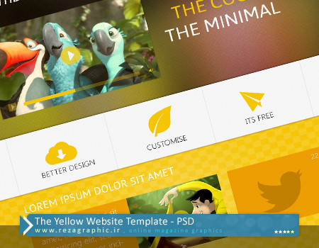 طرح لایه باز قالب وب سایت با ترکیب رنگی زرد | رضاگرافیک